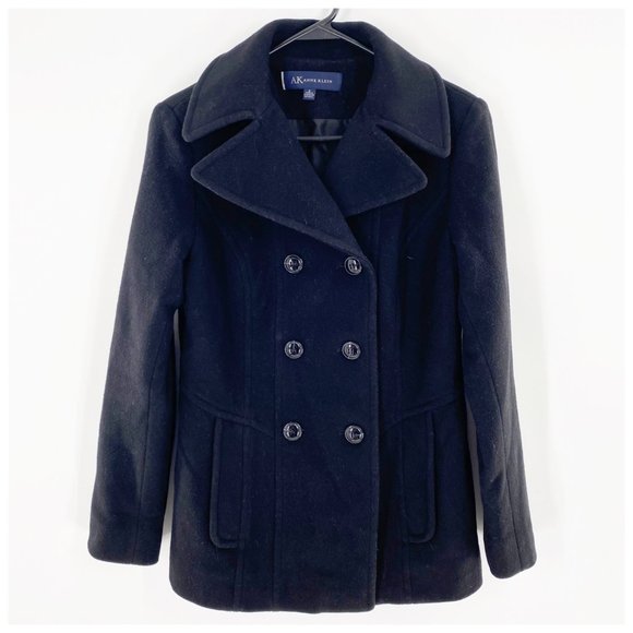 Anne Klein Jackets & Blazers - AK Anne Klein Black Double Breasted Wool Blend Pea Coat Women's Size S w Pockets
